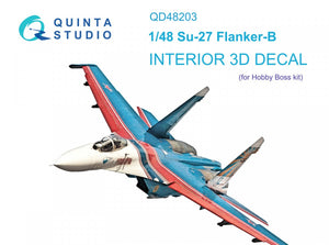 Quinta Studio QD48203 Su-27 3D-Printed &amp;amp; colored Interior on decal paper ( Hobby Boss ) 1/48