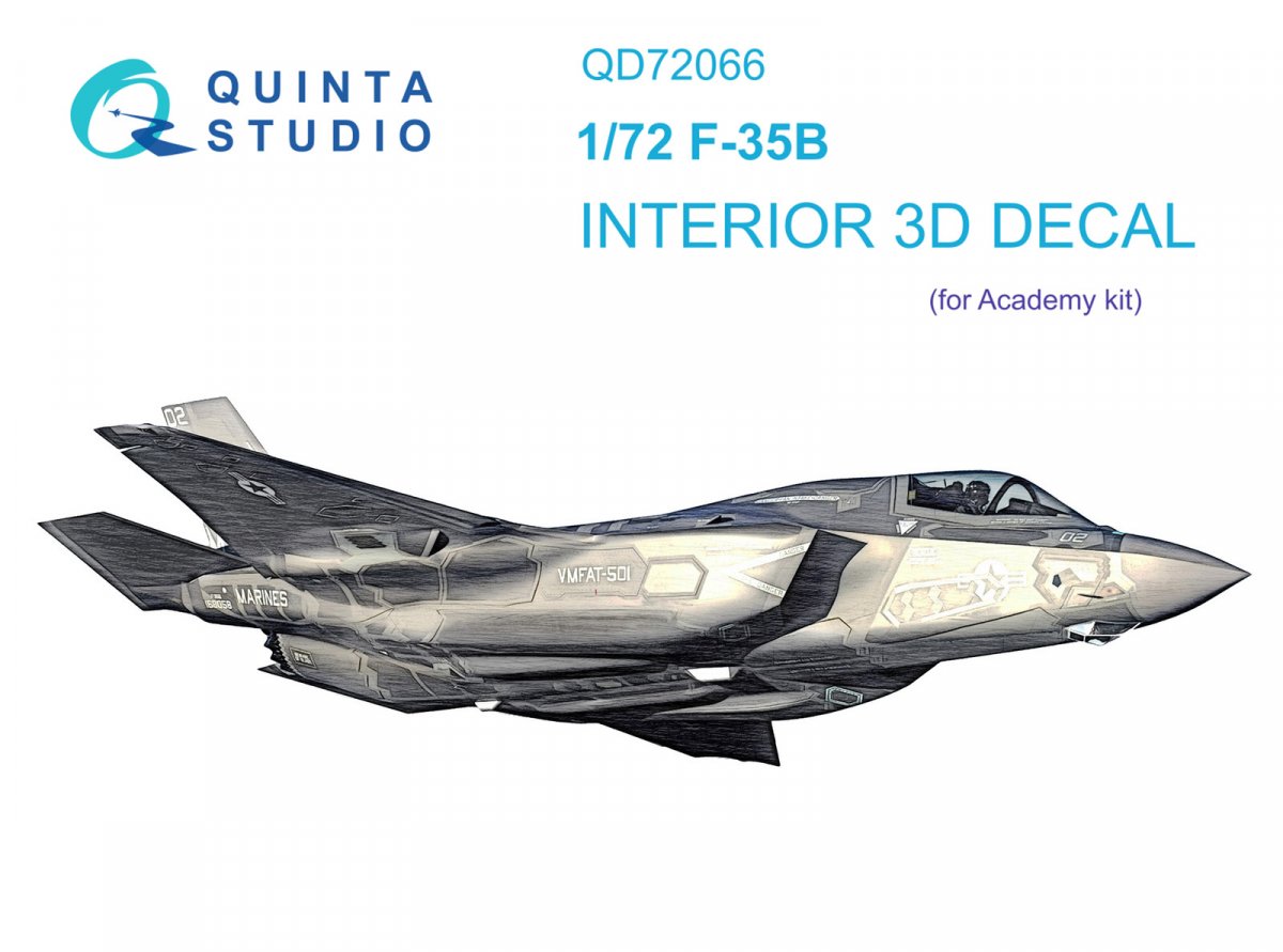 Quinta Studio QD72066 F-35B 3D-Printed &amp; colored Interior on decal paper (Academy) 1/72