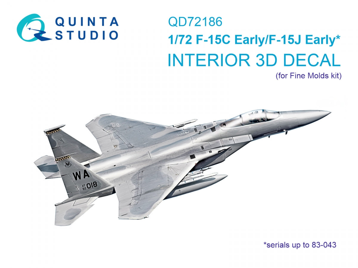 Quinta Studio QD72186 F-15C Early/J Early 3D-Printed &amp;amp; colored Interior on decal paper (Fine Molds) 1/72