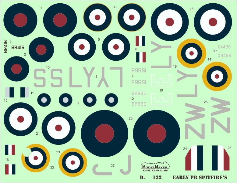 Décalcomanies ModelMaker D48132 Spitfires PR précoces 1/48 – image 2