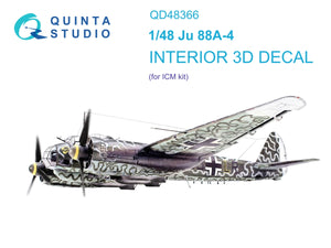 Quinta Studio QD48366 Ju 88A-4 3D-Printed &amp;amp; colored Interior on decal paper (ICM) 1/48