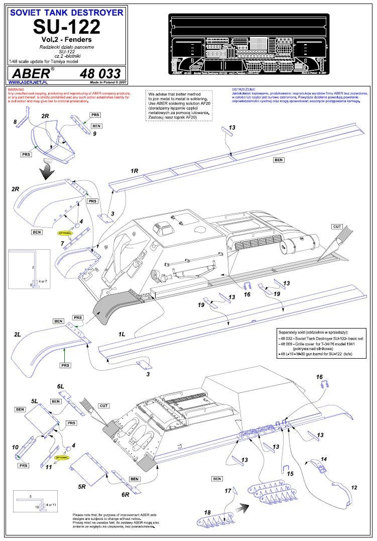 Aber 48033 SU-122 - part 2 - additional set - fenders Tamiya 1/48 – image 7