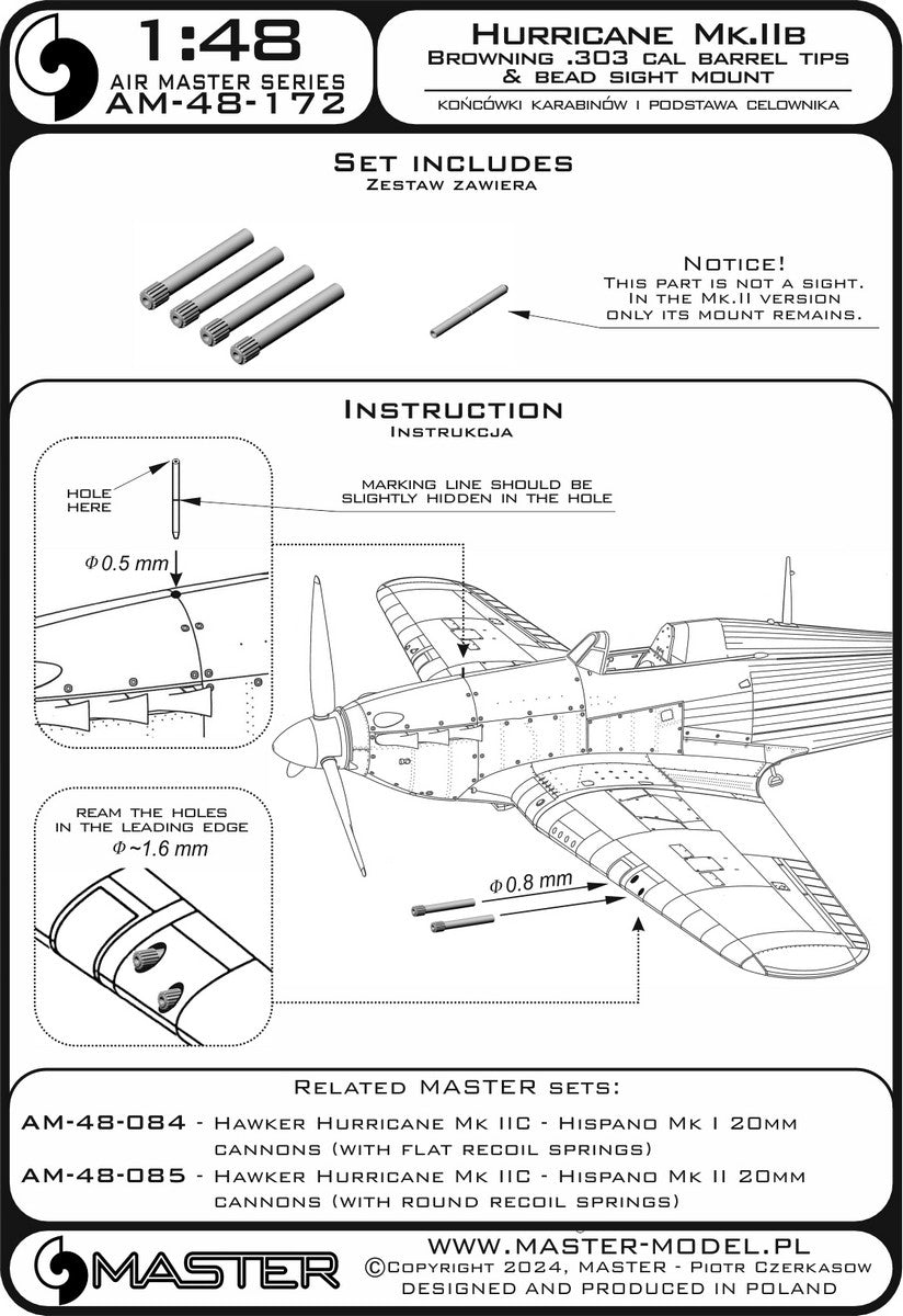 Master AM-48-172 Hawker Hurricane Mk.IIb - Browning .303 barrel tips and 1/48 sight base – Bild 2