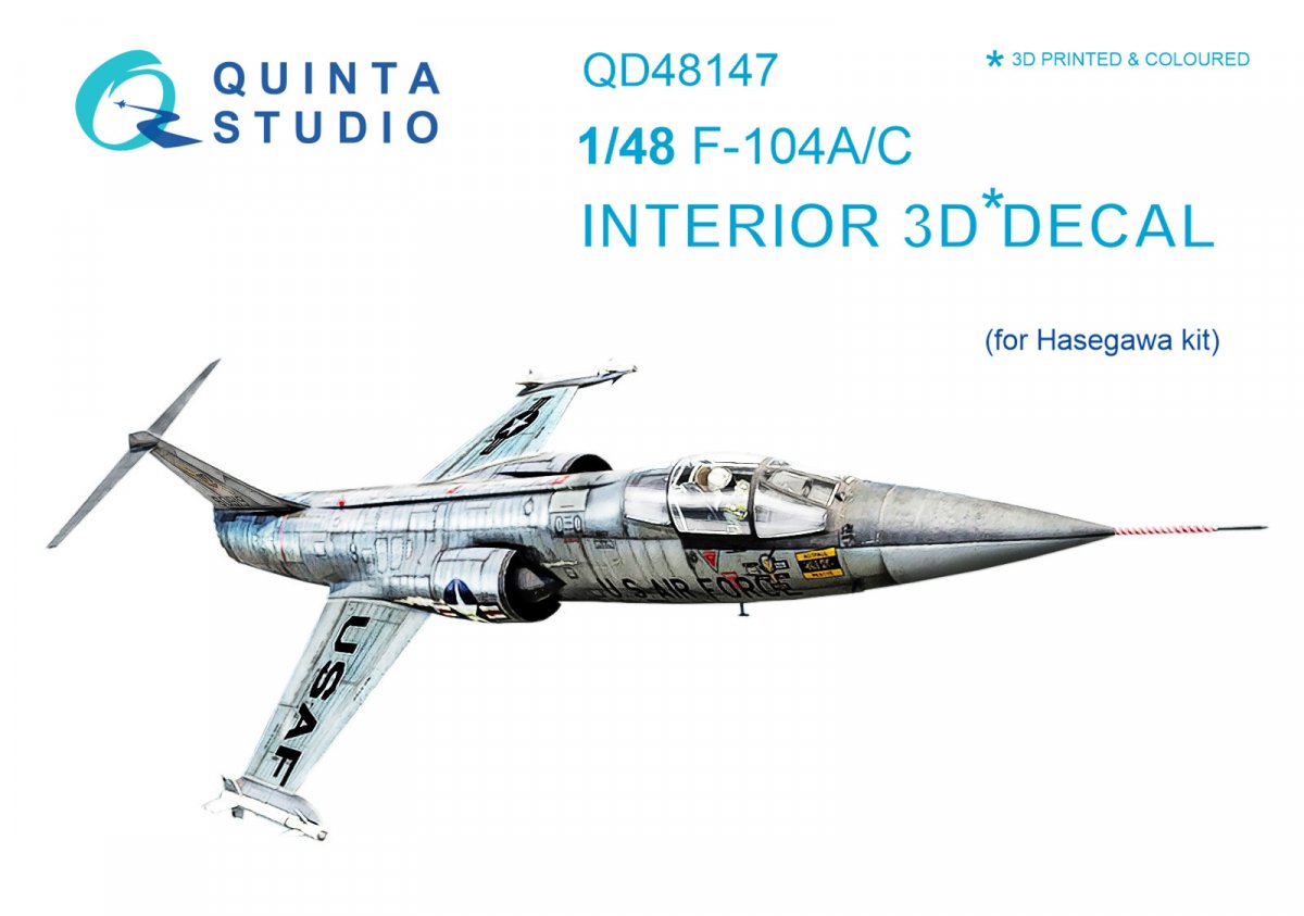 Quinta Studio QD48147 F-104A/C 3D-Printed &amp;amp; colored Interior on decal paper (for Hasegawa kit) 1/48