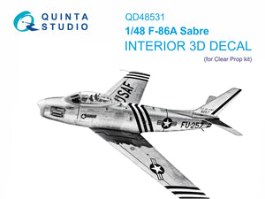 Quinta Studio QD48531 F-86A Saber 3D-Printed &amp;amp; colored Interior on decal paper (Clear Prop) 1/48