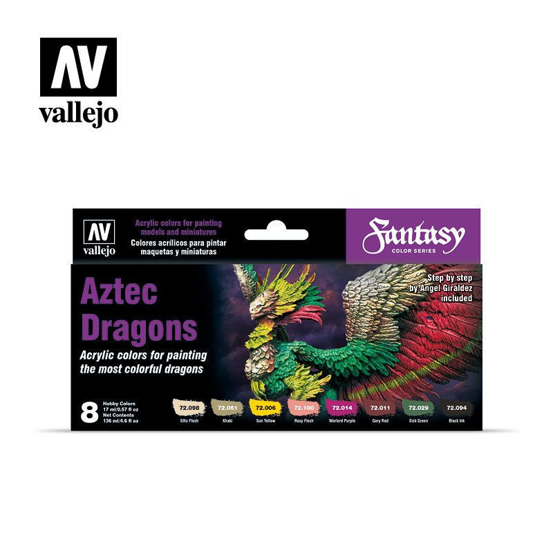 Coffret de peinture Vallejo 72306 Dragons aztèques, 8 x 17 ml