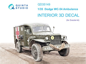 Quinta Studio QD35149 Dodge WC-54 Ambulance 3D-Printed &amp;amp; colored Interior on decal paper (Zvezda) 1/35