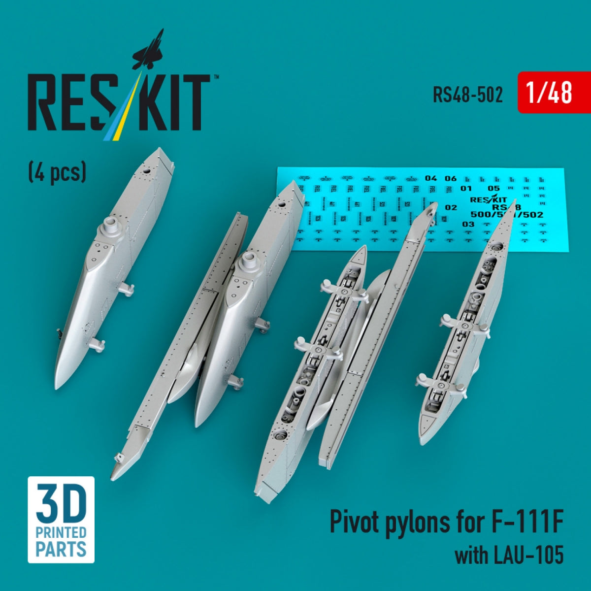 RESKIT RS48-0502 Pivot pylons for F-111F with LAU-105 (4 pcs) (3D Printed) 1/48