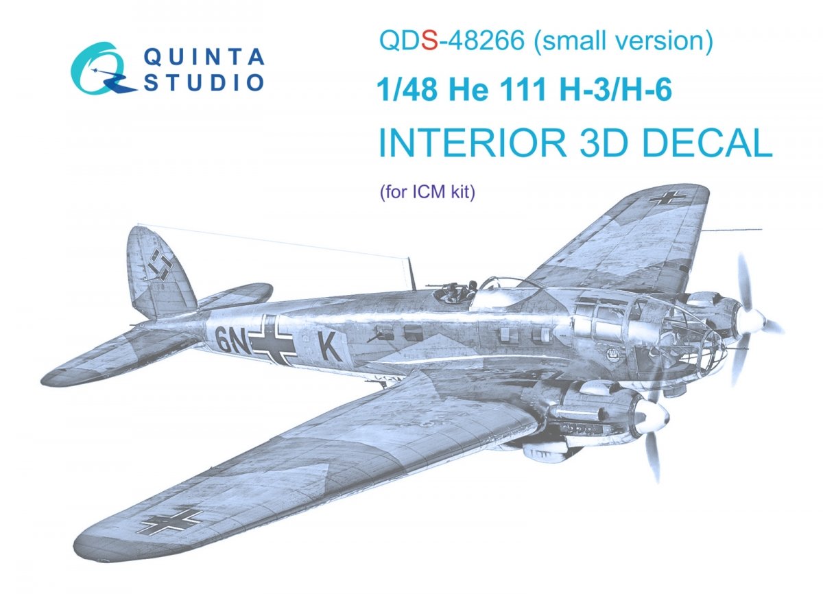 Quinta Studio QDS-48266 He 111H-3/H-6 3D-Printed &amp;amp; colored Interior on decal paper ( ICM ) (Small version) 1/48