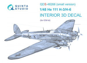 Quinta Studio QDS-48266 He 111H-3/H-6 3D-Printed &amp;amp; colored Interior on decal paper ( ICM ) (Small version) 1/48