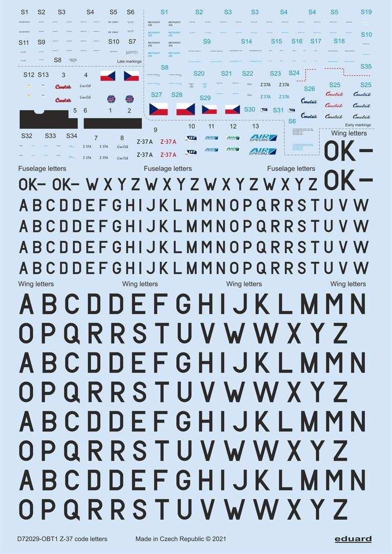 Eduard D72029 Z-37 stencils, code letters &amp; labels for Eduard 1/72