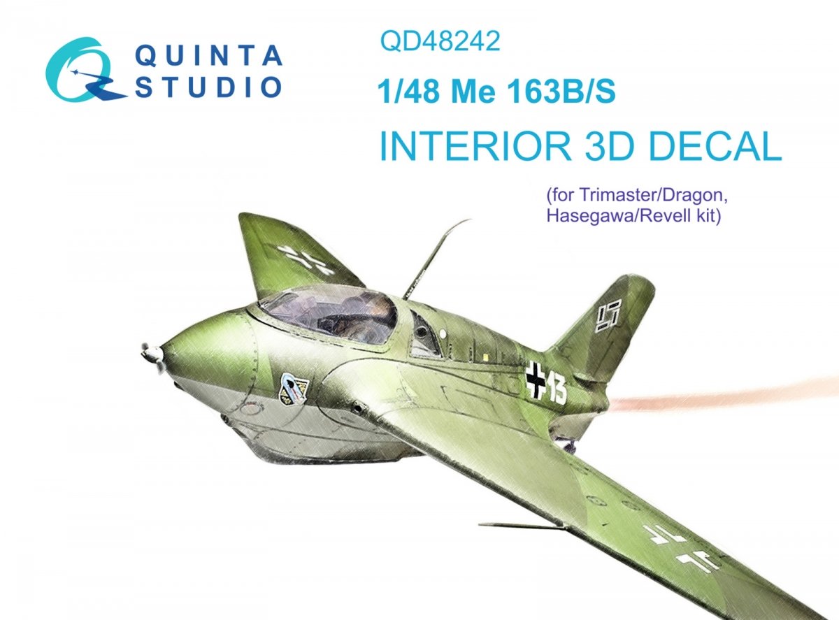 Quinta Studio QD48242 Me 163B/S 3D-Printed &amp;amp; colored Interior on decal paper (Dragon) 1/48