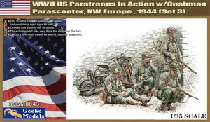 Gecko Models 35GM0043 Parachutistes américains en action pendant la Seconde Guerre mondiale avec parachutiste Cushman, Europe du Nord-Ouest, 1944, Set 3, échelle 1/35