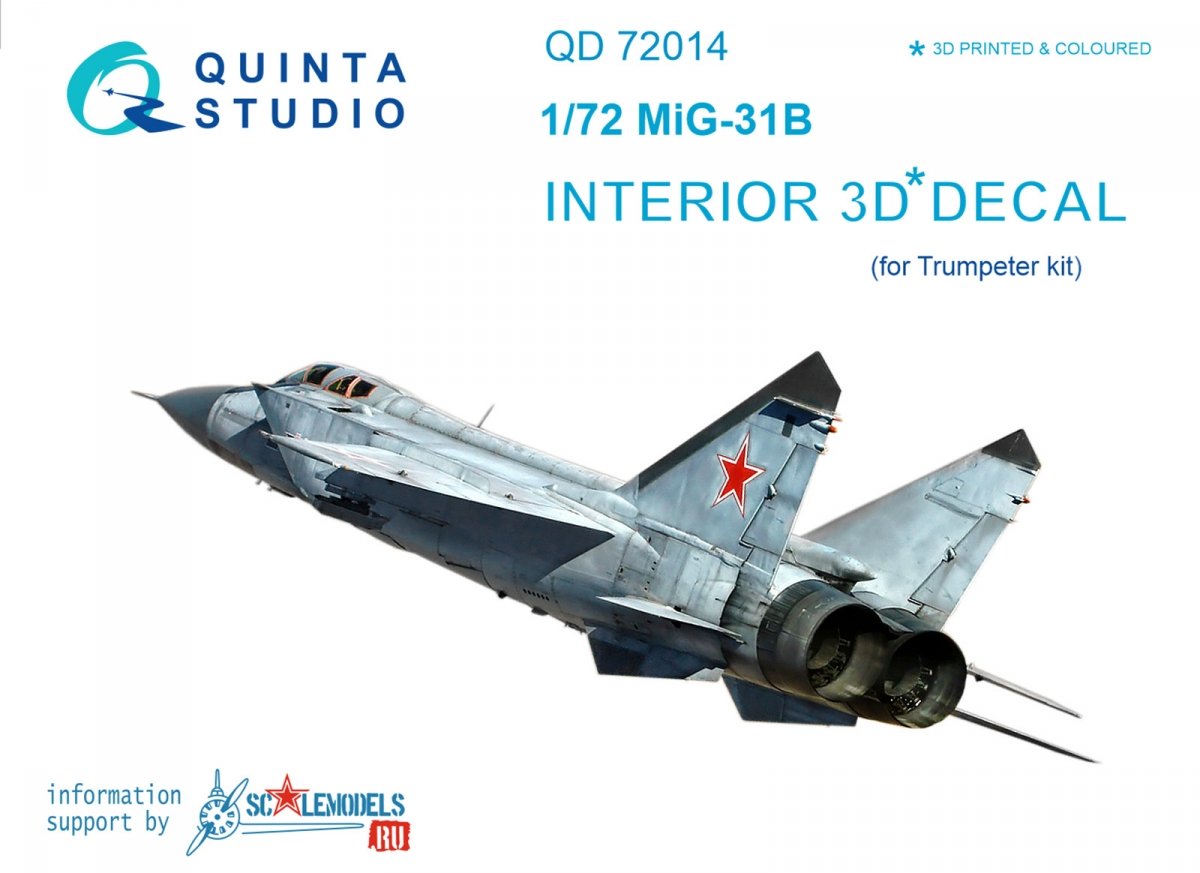 Quinta Studio QD72014 MiG-31B 3D-Printed &amp; colored Interior on decal paper (for Trumpeter kit) 1/72