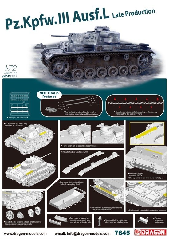 Dragon 7645 Pz.Kpfw.III Ausf.L Late Production w/Neo Track 1/72 – immagine 2