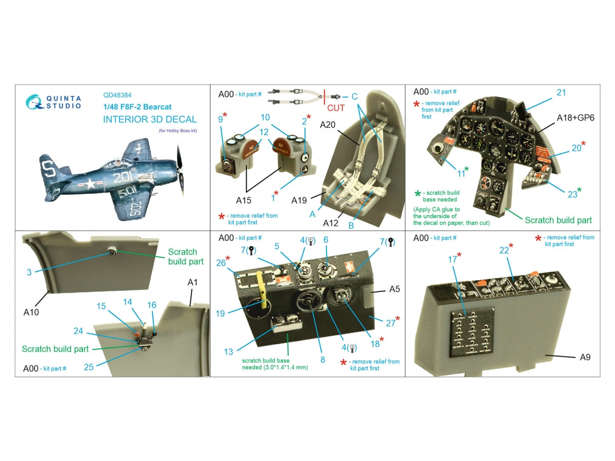 Quinta Studio QD48384 F8F-2 Bearcat 3D-Printed &amp;amp; colored Interior on decal paper (Hobby Boss) 1/48 – image 2