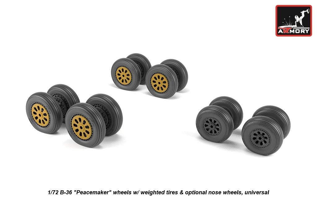 Armory Models AW72327 B-36 Peacemaker wheels w/ weighted tires, optional nose wheels 1/72 – obrázek 2
