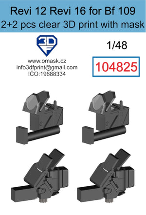 Masque Omask 104825 Revi 12 + Revi 16 pour Bf 109, impression 3D transparente (2+2 pièces), échelle 1/48