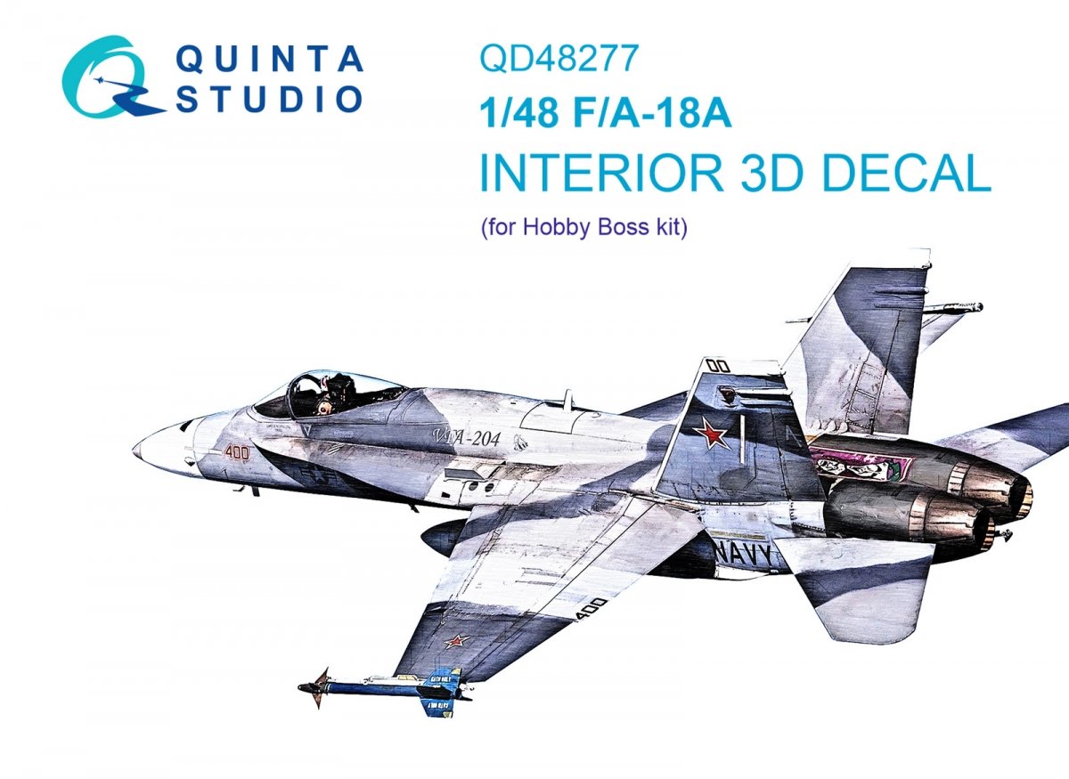 Quinta Studio QD48277 F/A-18А 3D-Printed &amp;amp; colored Interior on decal paper (HobbyBoss) 1/48