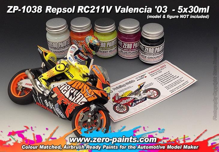 Coffret de peinture Zero Paints ZP-1038 Repsol RC211V Valencia '03, 5 pots de 30 ml