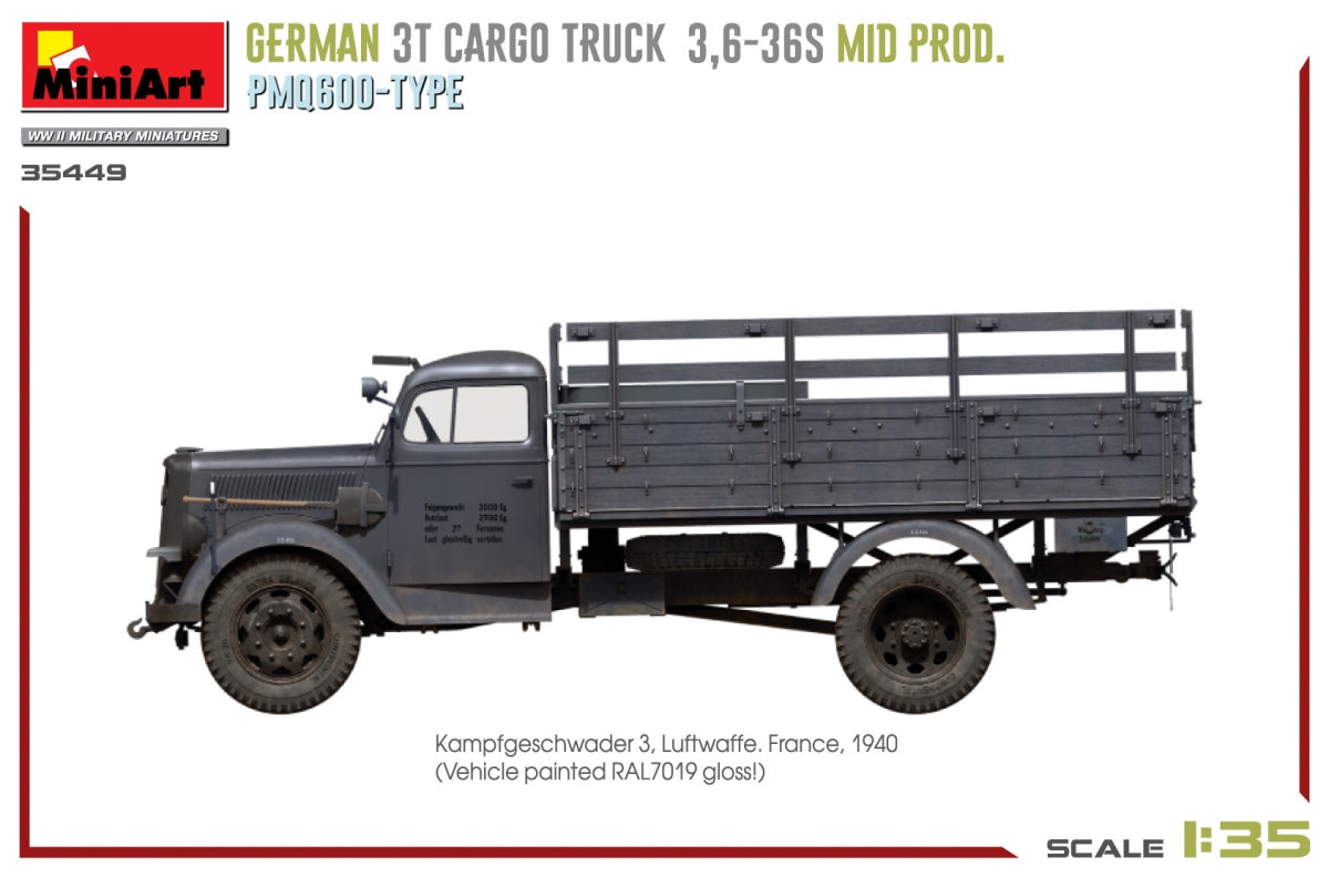 Miniart 35449 GERMAN 3T CARGO TRUCK 3.6-36S MID PROD. PMQ600-TYPE 1/35 – image 11