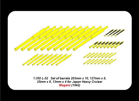 Aber 350L-52 Set of barrels 203mm x 10, 127mm x 8, 25mm x 8, 13mm x 4 for Japan Heavy Cruiser Mogami (1942) 1/350 – Bild 4