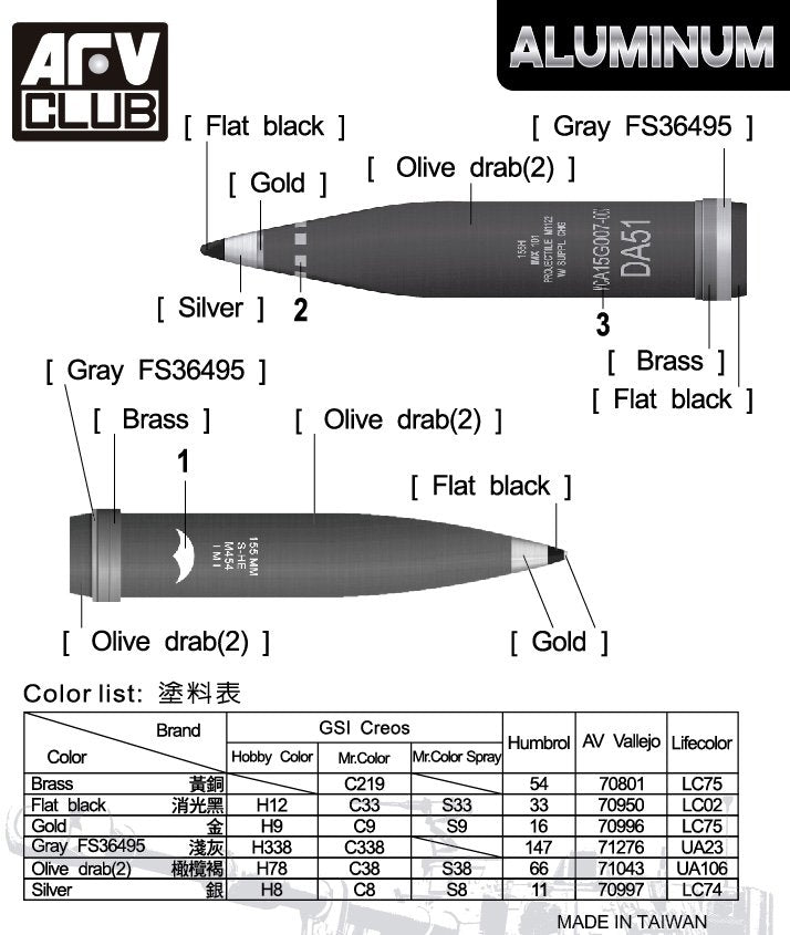 AFV Club AG35055 Aluminum 155mm Artillery Shell M1122 &amp;amp; M454 1/35 – image 2