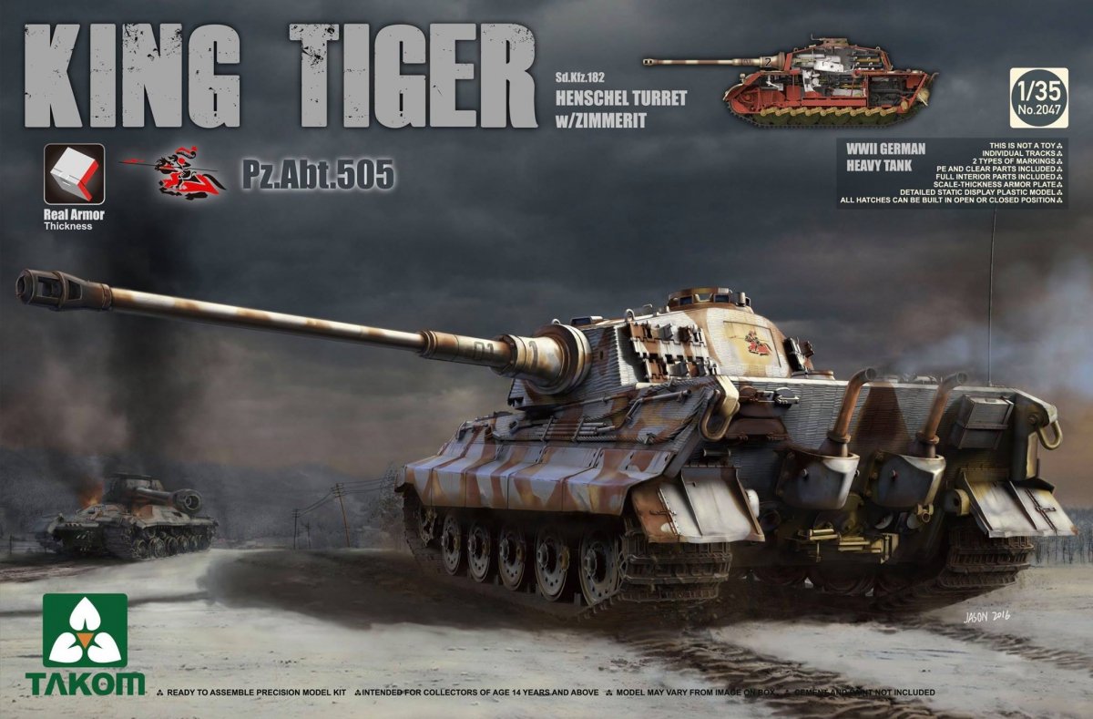Takom 2047S KING Tiger Pz.ABT.505 Sd.Kfz.182 TOURELLE HENSCHEL avec ZIMMERIT / intérieur complet avec nouvelles pièces de chenille 1/35