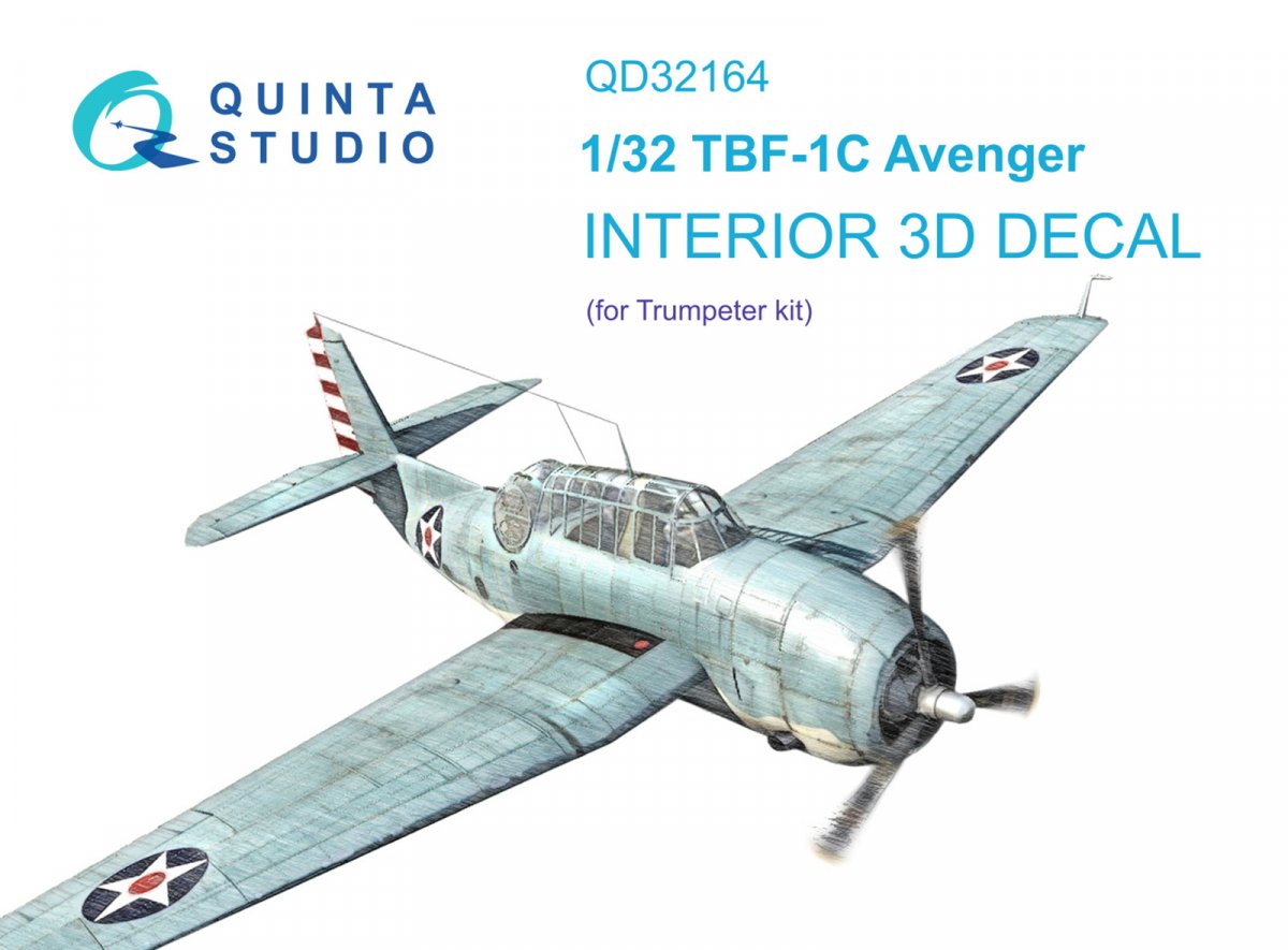 Quinta Studio QD32164 TBF-1C Avenger 3D-Printed &amp;amp; colored Interior on decal paper (Trumpeter) 1/32