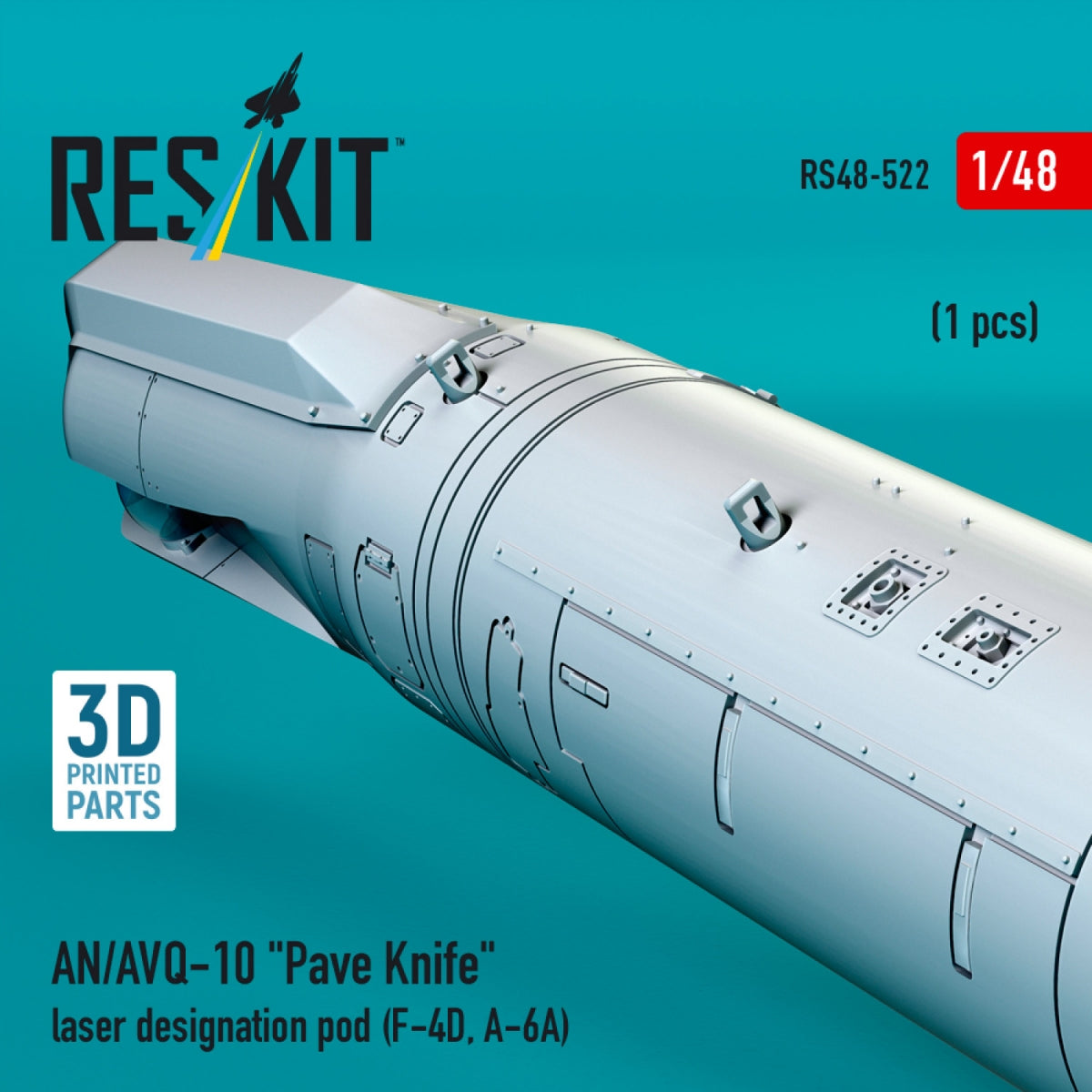 RESKIT RS48-0522 AN/AVQ-10 "Pave Knife" laser designation pod (1 pcs) (F-4D, A-6A) (3D Printed) 1/48