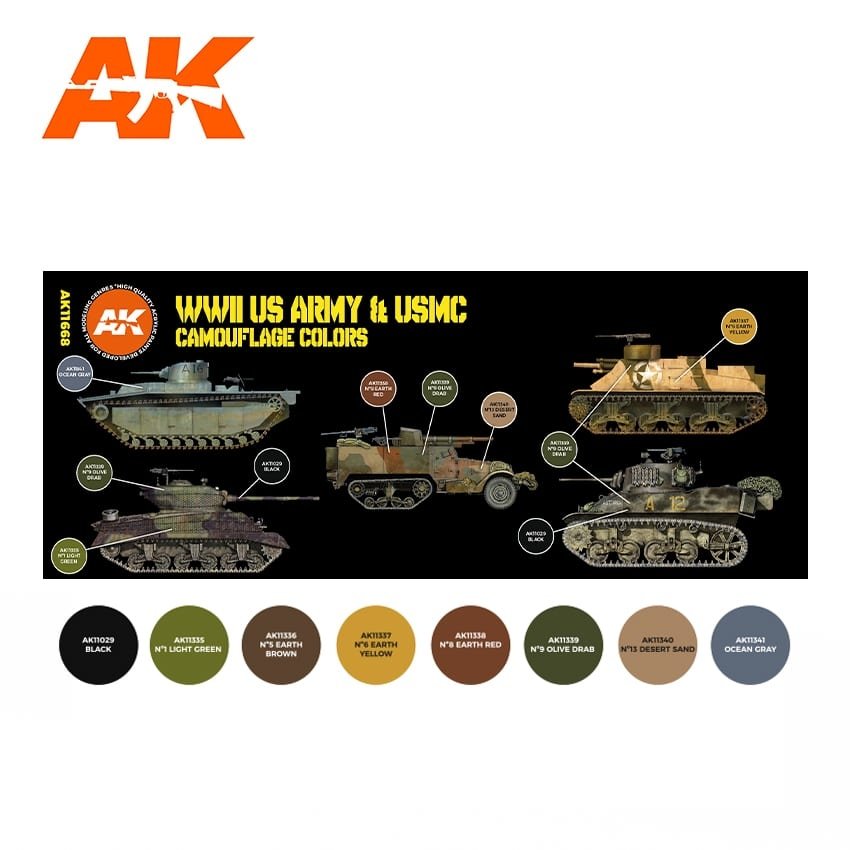 AK Interactive AK11668 3G WWII US ARMY AND USMC CAMOUFLAGE COLORS 8x17 ml – zdjęcie 2