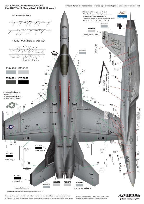 HobbyDecal AL48010V1 F/A-18E Tophatters 2008-2009 1/48 – immagine 2