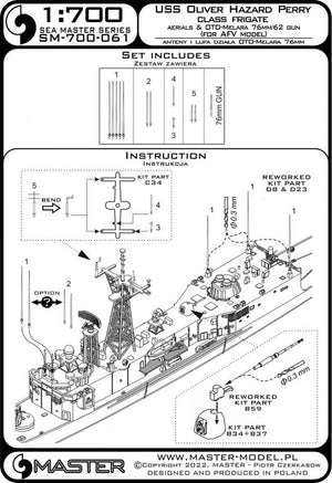 Master SM-700-061 USS Oliver Hazard Perry class frigates - antennas and OTO-Melara 76mm/62 gun barrel (for AFV model and others) – imagen 4