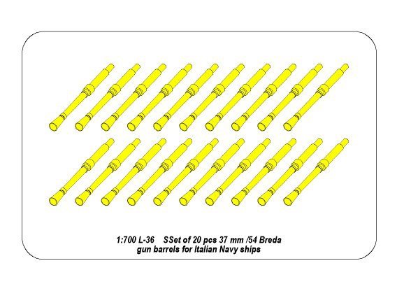 Aber 700 L-36 Set of 20 pcs 37 mm /54 Breda gun barrels for Italian Navy ships 1/700 – image 4