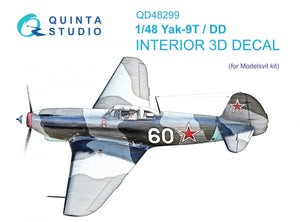 Quinta Studio QD48299 Yak-9T/DD 3D-Printed &amp;amp; colored Interior on decal paper (Modelsvit) 1/48