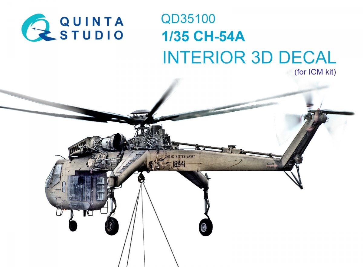 Quinta Studio QD35100 CH-54A 3D-Printed &amp; colored Interior on decal paper (ICM) 1/35