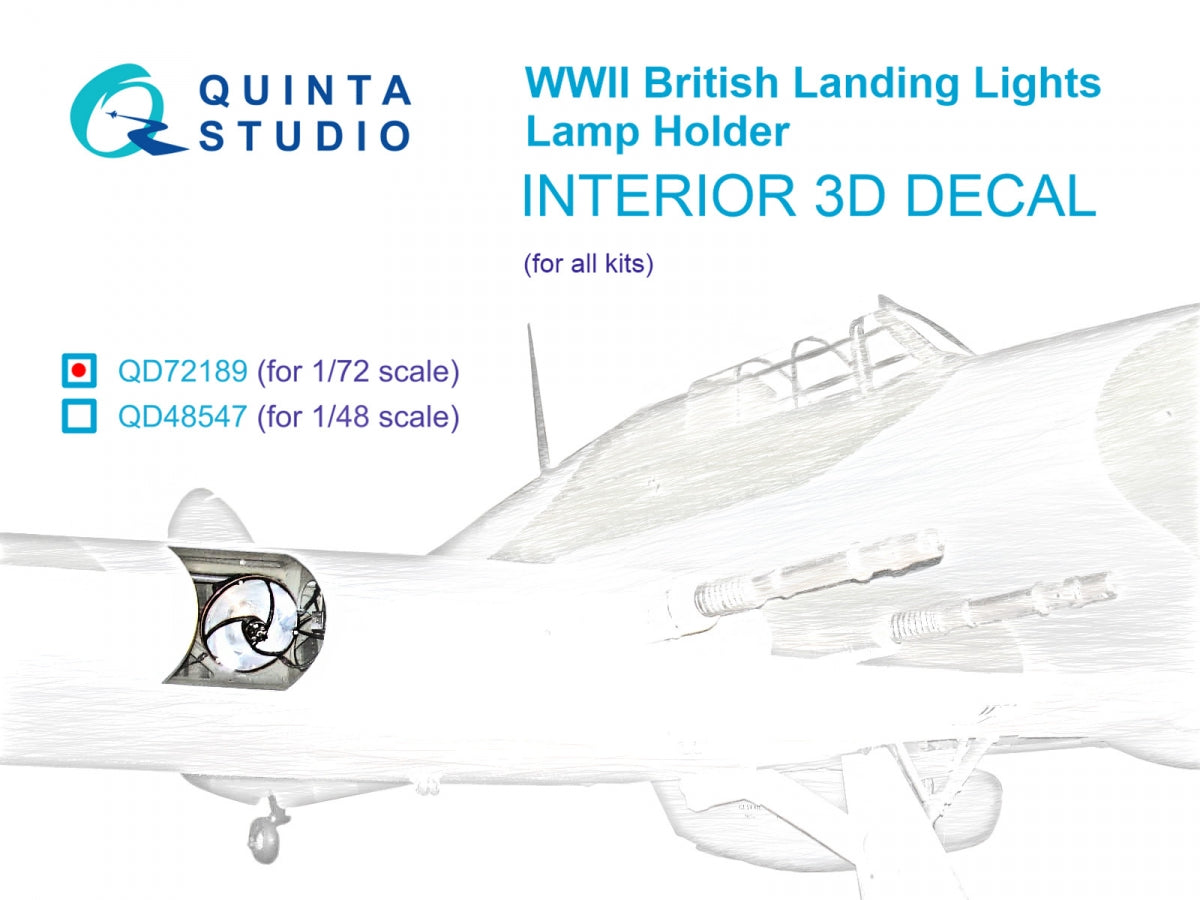 Quinta Studio QD72189 Lamp holder for WWII British landing lights 3D-Printed &amp; colored Interior on decal paper (All kits) 1/72