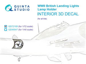 Quinta Studio QD72189 Lamp holder for WWII British landing lights 3D-Printed &amp;amp; colored Interior on decal paper (All kits) 1/72