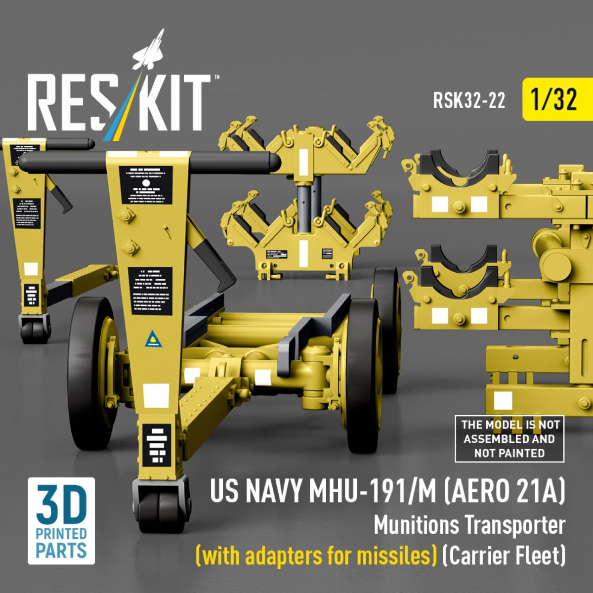 RESKIT RSK32-0022 US NAVY MHU-191/M (AERO 21A) Munitions Transporter (with adapters for bombs) (Carrier Fleet) (3D Printed model kit) 1/32 – imagen 5