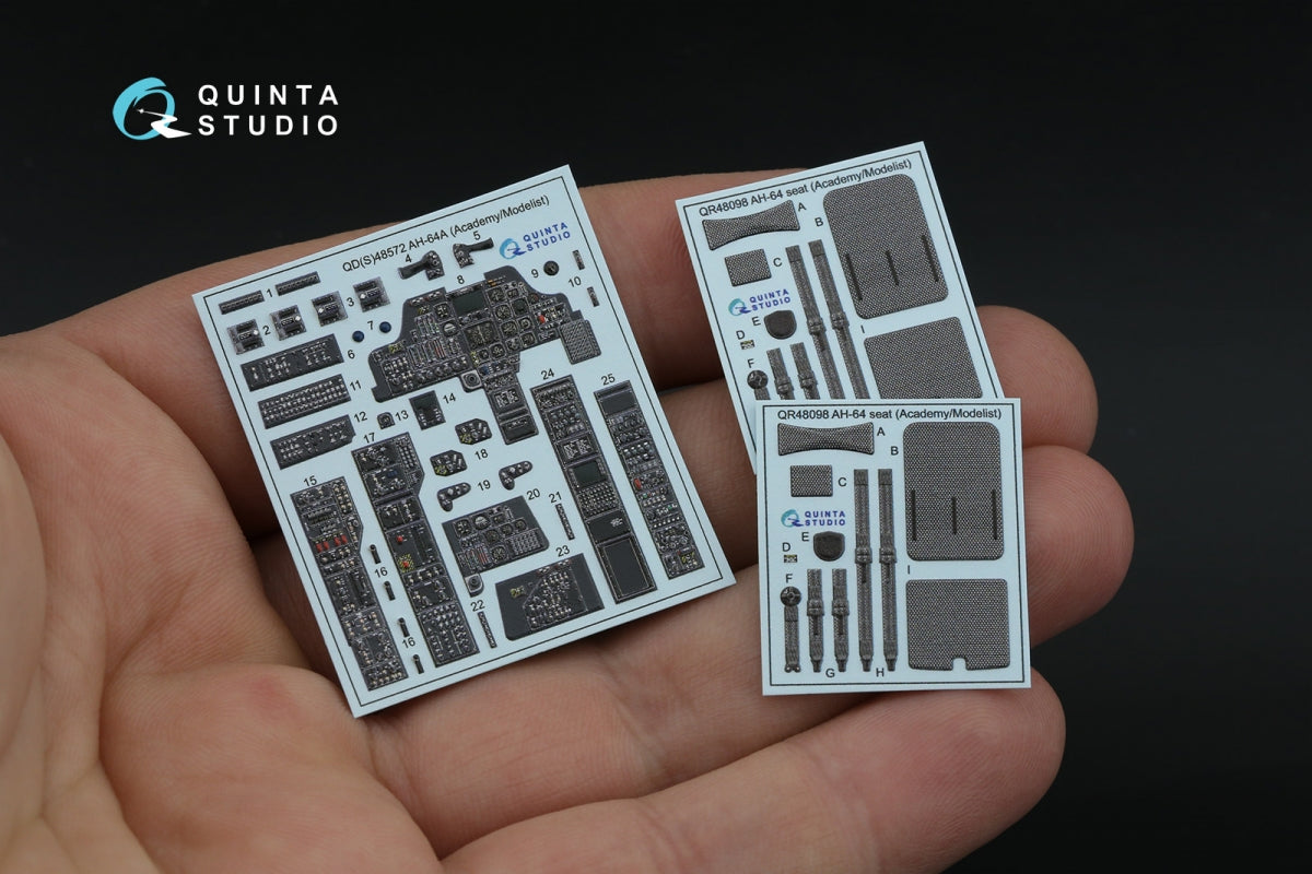 Quinta Studio QD48572 AH-64A 3D-Printed &amp;amp; colored Interior on decal paper (Academy/Modelist) 1/48 – obrázek 3