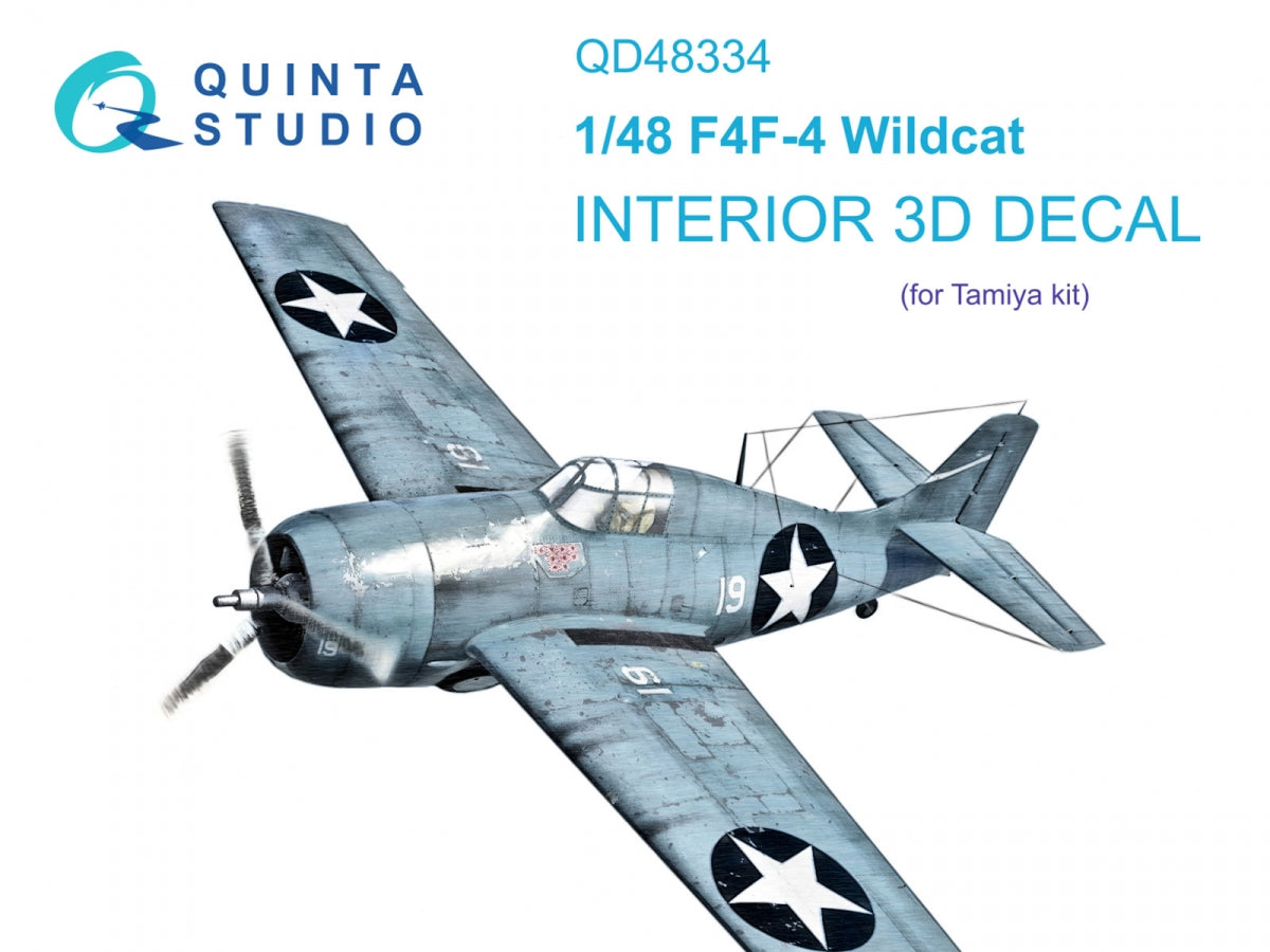 Quinta Studio QD48334 F4F-4 Wildcat 3D-Printed &amp;amp; colored Interior on decal paper (Tamiya) 1/48