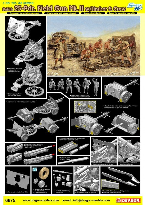 Dragon 6675 British 25 Pdr. Field Gun Mk.II w/Limber and Crew 1/35 – Bild 2