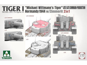 Takom 2201 Tiger I Late Production w/zimmerit Normandy 1944 Sd.Kfz. 181 Pz.Kpfw. VI Ausf. E &amp;quot;Michael Wittmann&amp;#39;s Tiger&amp;quot;(Late/Late Command) 1/35 – Bild 5