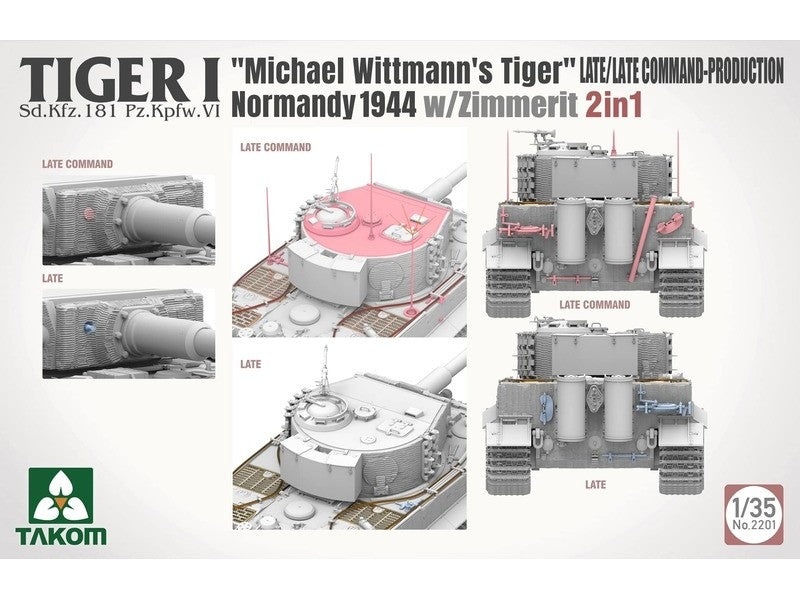 Takom 2201 Tiger I Late Production w/zimmerit Normandy 1944 Sd.Kfz. 181 Pz.Kpfw. VI Ausf. E &amp;quot;Michael Wittmann&amp;#39;s Tiger&amp;quot;(Late/Late Command) 1/35 – Bild 5