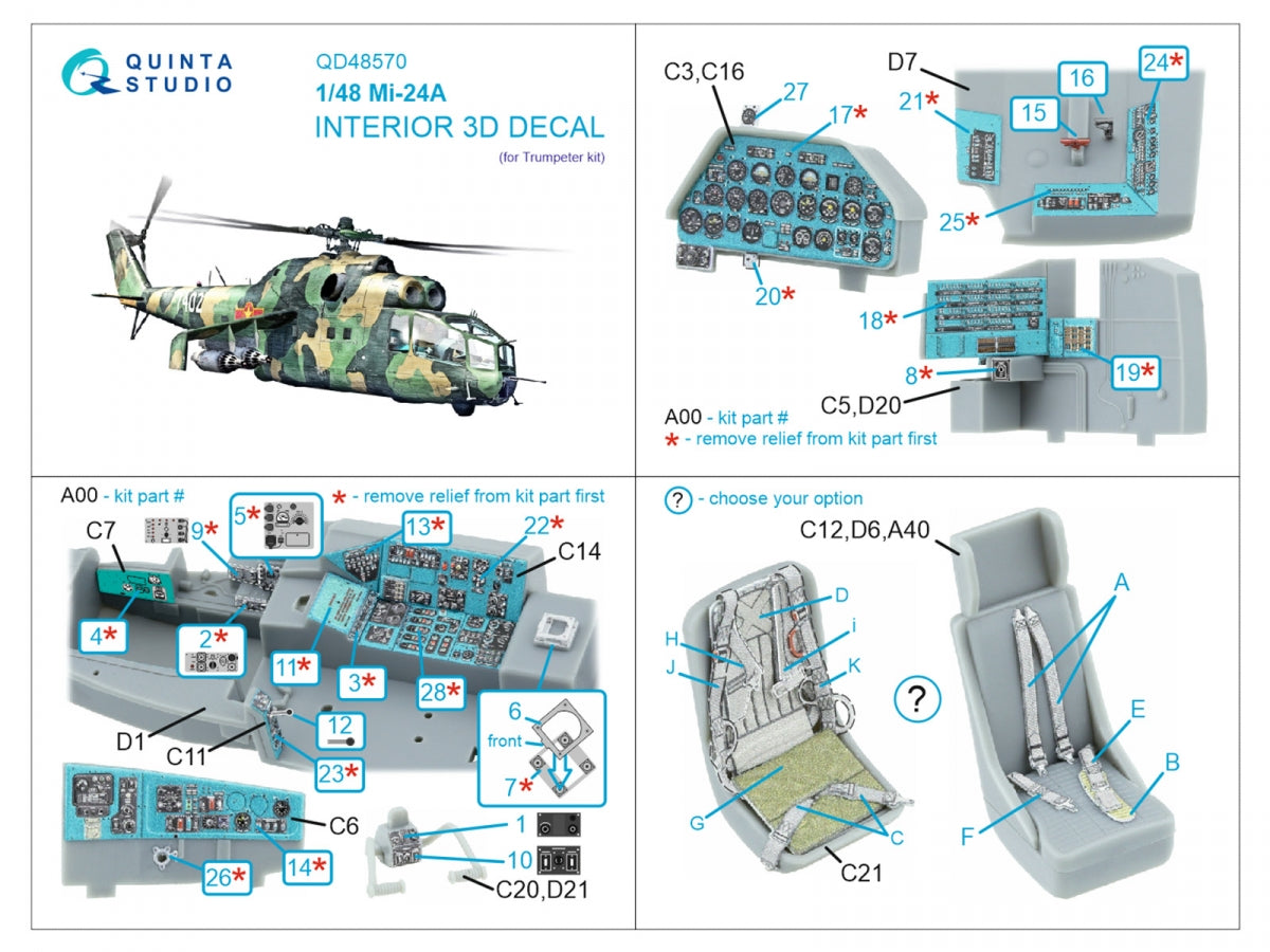 Quinta Studio QD48570 Mi-24A 3D-Printed &amp;amp; colored Interior on decal paper (Trumpeter) 1/48 – obrázek 7