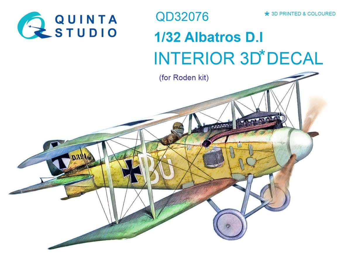 Quinta Studio QD32076 Albatros DI 3D-Printed &amp;amp; colored Interior on decal paper (for Roden kit) 1/32