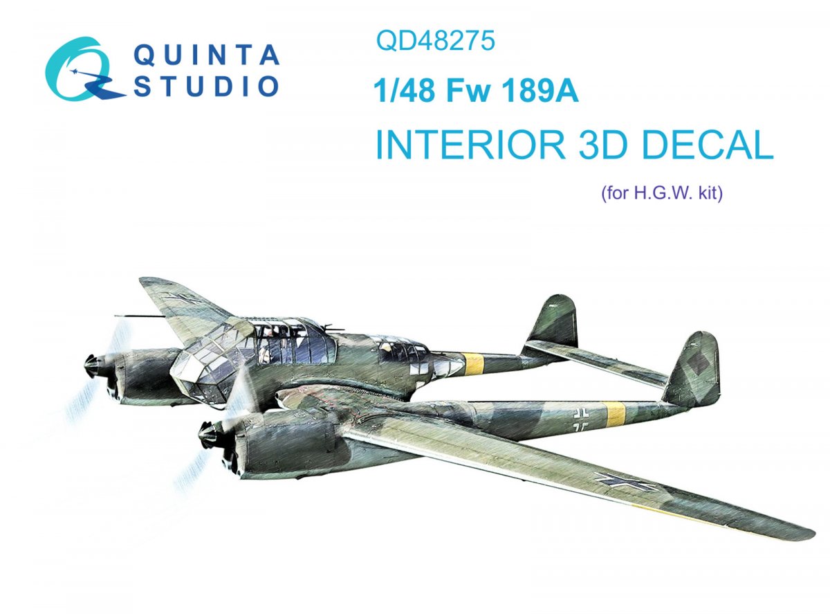 Quinta Studio QD48275 Fw 189A 3D-Printed &amp; colored Interior on decal paper (GWH) 1/48