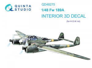 Quinta Studio QD48275 Fw 189A 3D-Printed &amp;amp; colored Interior on decal paper (GWH) 1/48