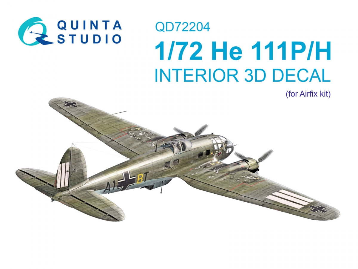Quinta Studio QD72204 He 111 P/H 3D-Printed &amp; colored Interior on decal paper (Airfix) 1/72