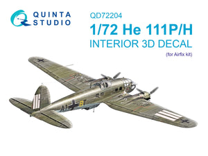 Quinta Studio QD72204 He 111 P/H 3D-Printed &amp;amp; colored Interior on decal paper (Airfix) 1/72